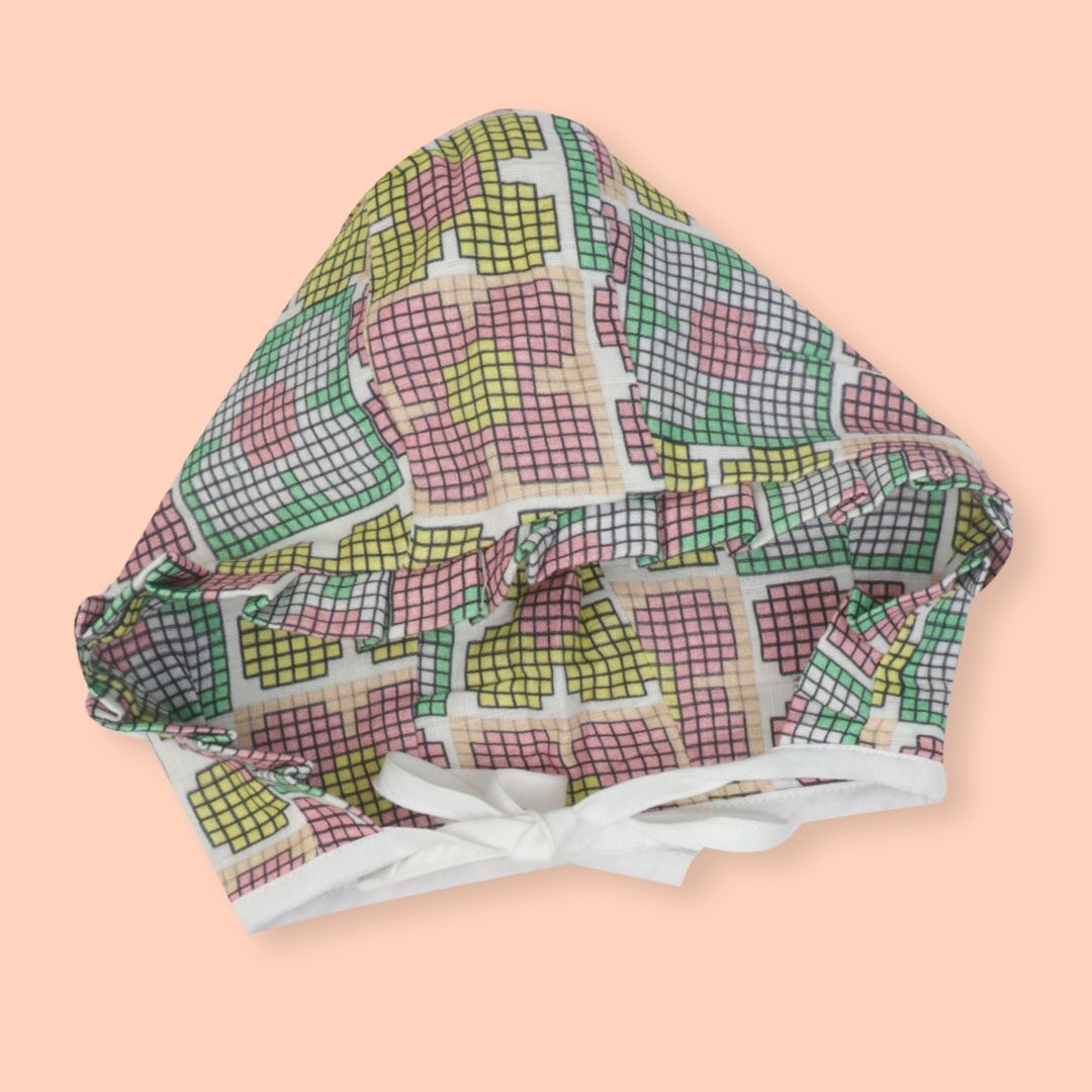 Flora Pixels - Muslin Cap, Mittens and Booties