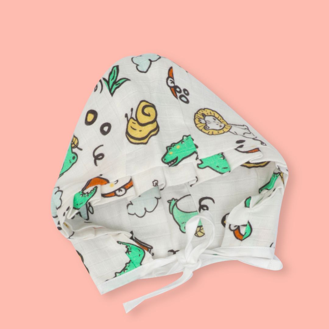 Flora Pixels - Muslin Cap, Mittens and Booties