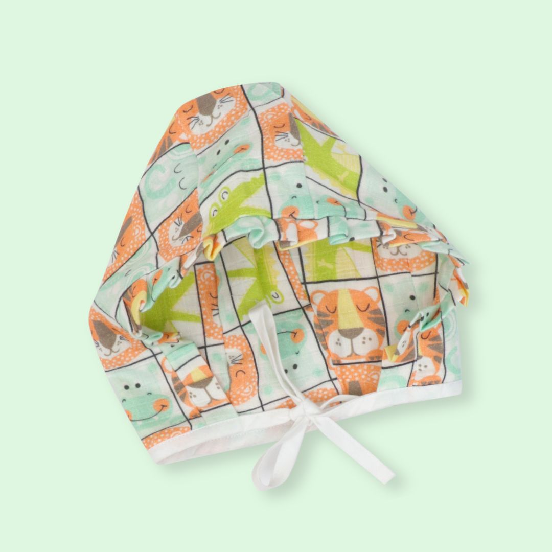 Flora Pixels - Muslin Cap, Mittens and Booties