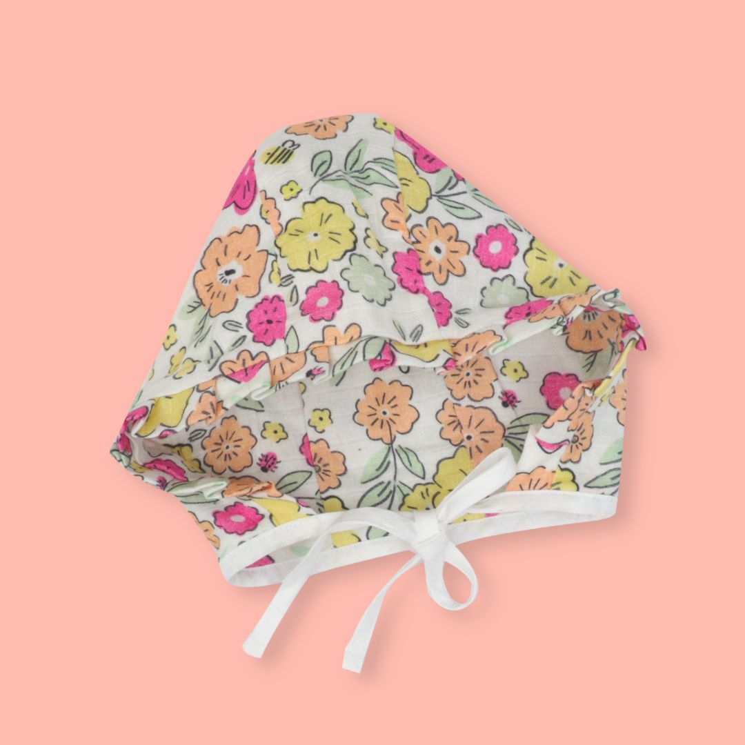 Flora Pixels - Muslin Cap, Mittens and Booties