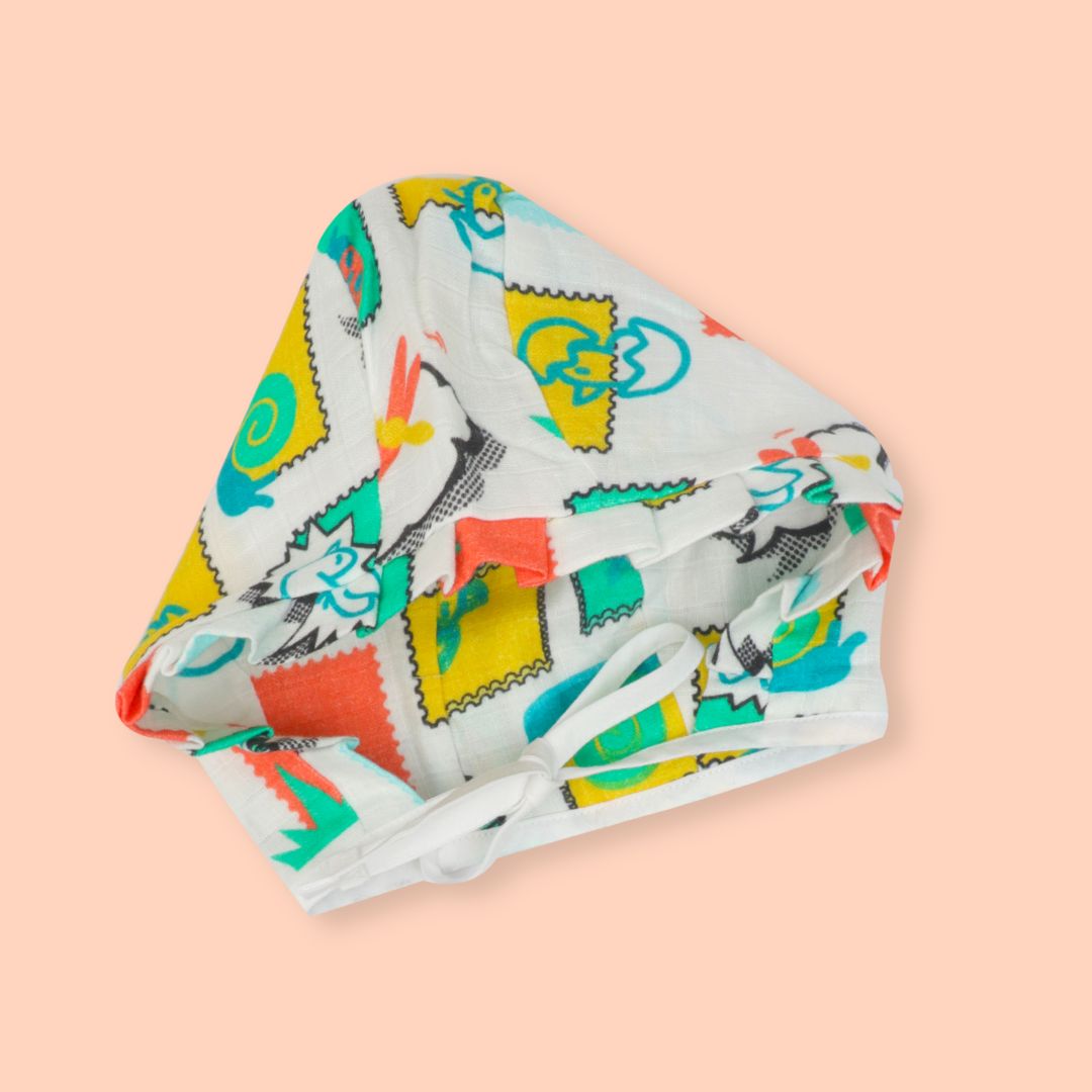 Flora Pixels - Muslin Cap, Mittens and Booties