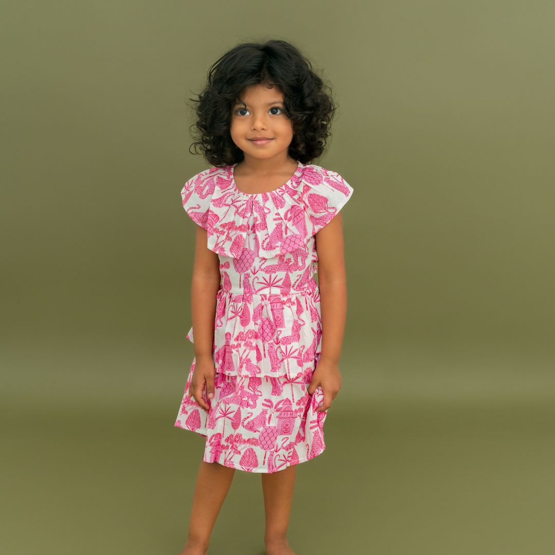 Breezy Leaf - Mulmul Cotton Frill Frock