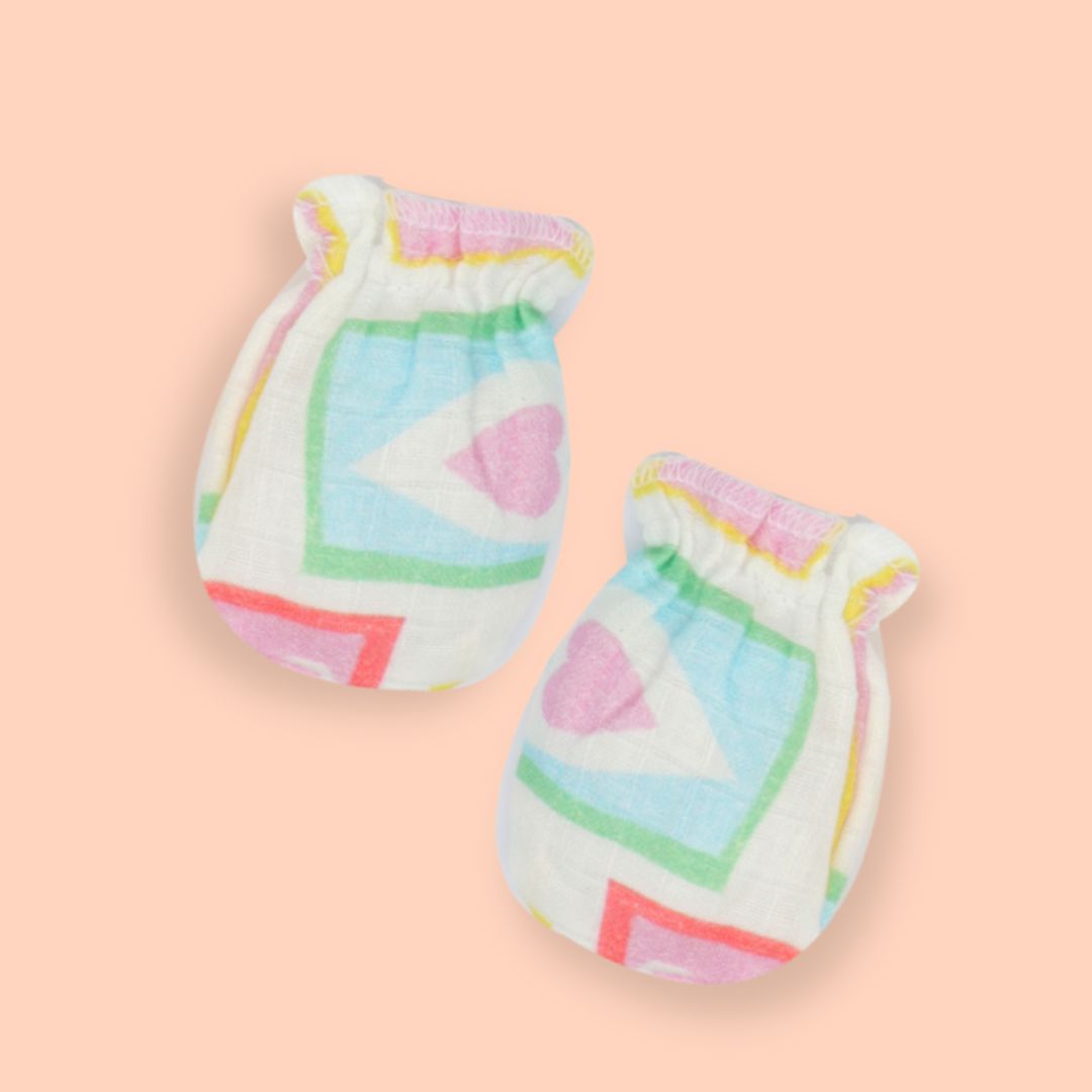 Flora Pixels - Muslin Cap, Mittens and Booties