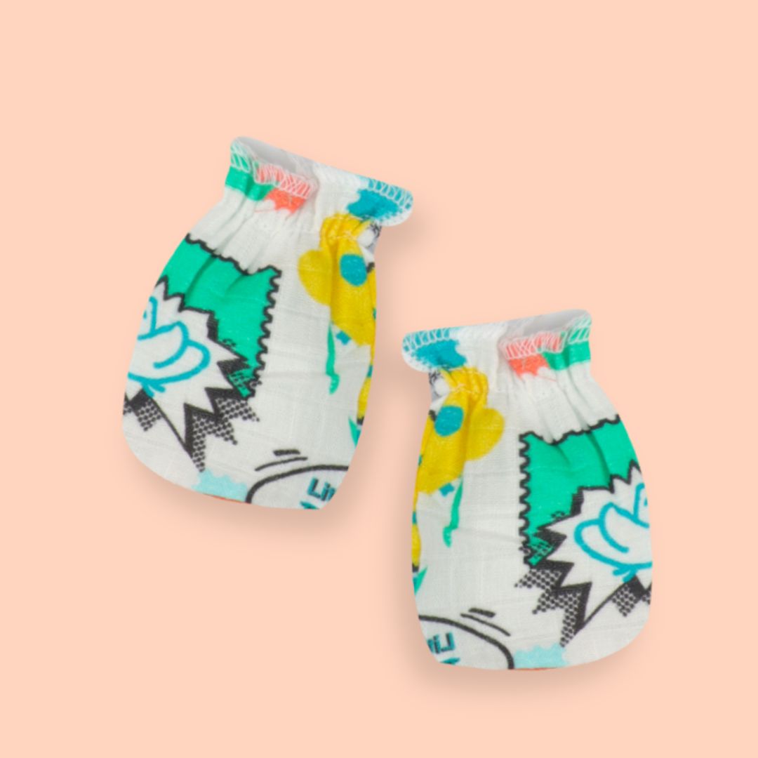 Flora Pixels - Muslin Cap, Mittens and Booties