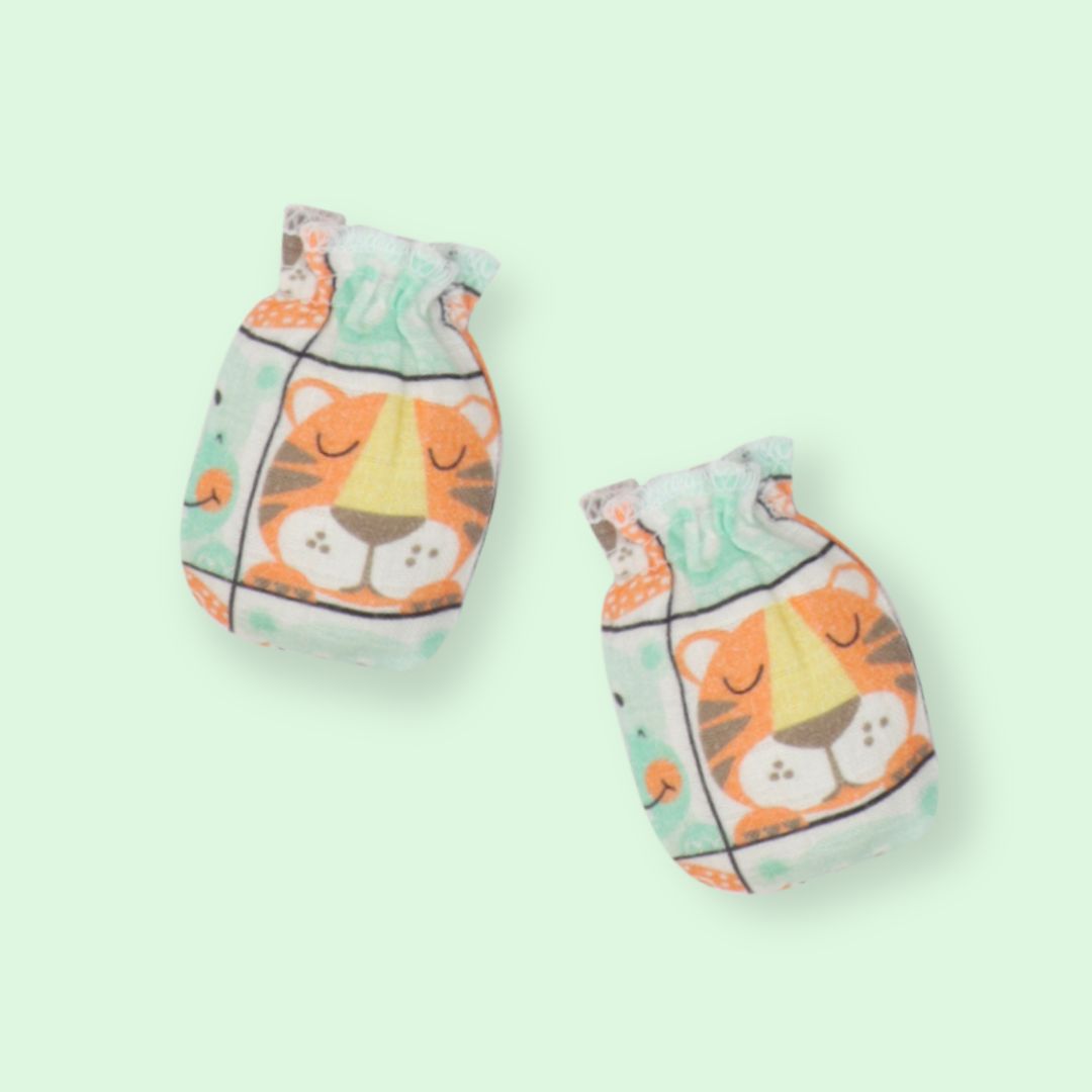 Flora Pixels - Muslin Cap, Mittens and Booties