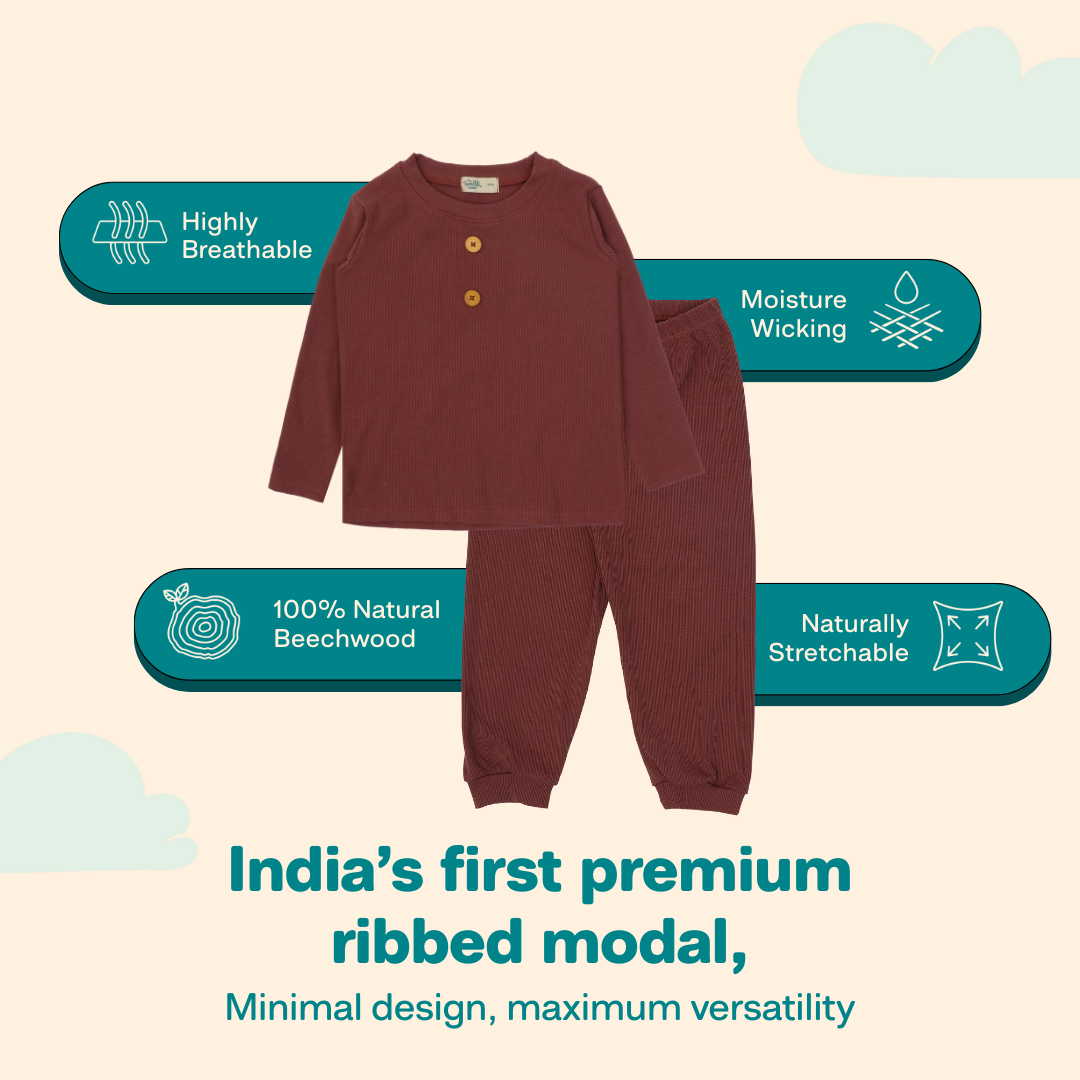 Cookie & Cream - Ribbed Modal Full Sleeve Top and Pant