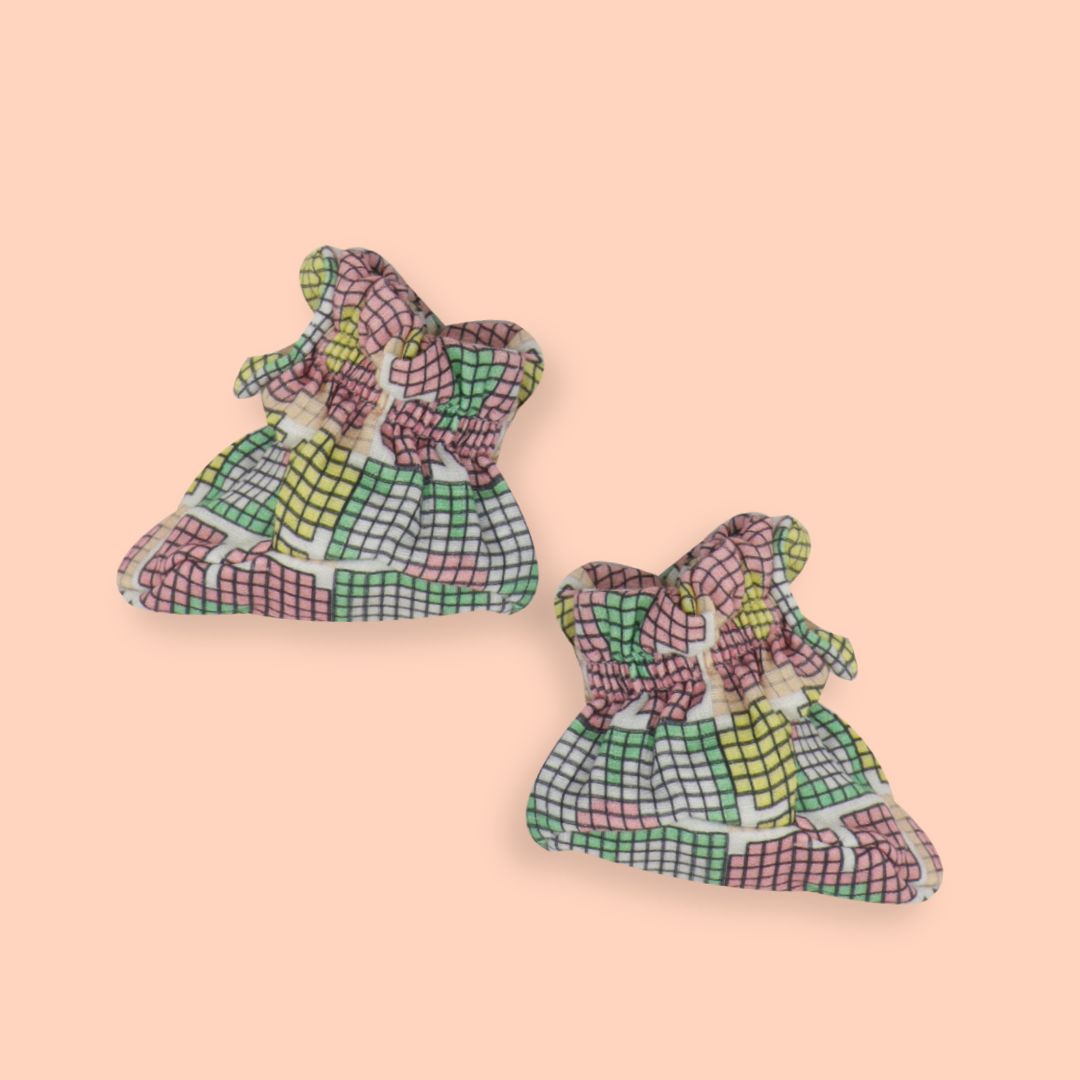 Flora Pixels - Muslin Cap, Mittens and Booties