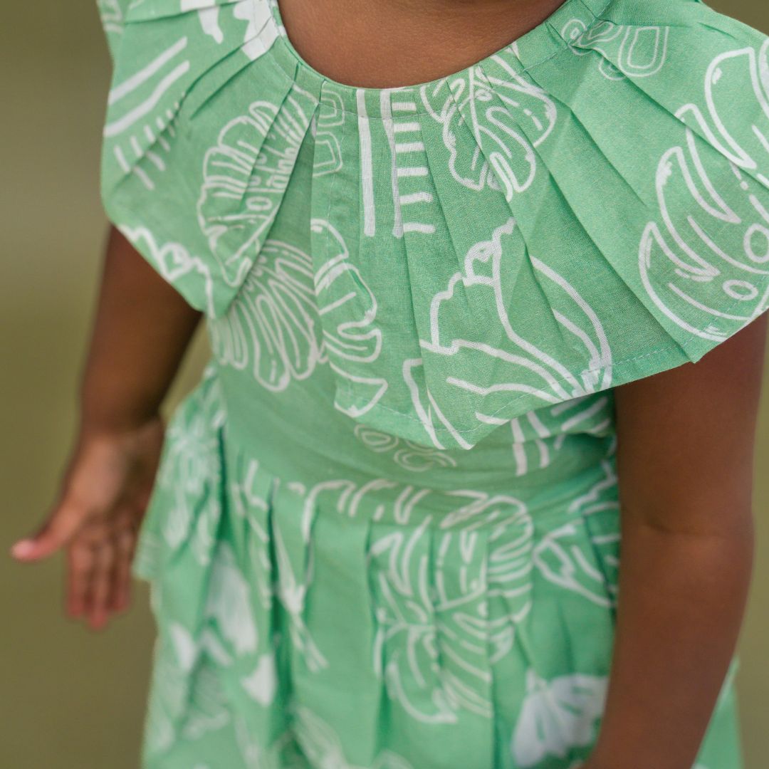 Breezy Leaf - Mulmul Cotton Frill Frock