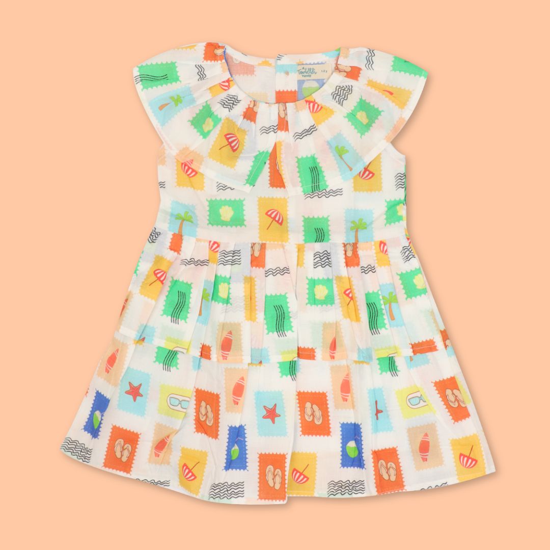 Breezy Leaf - Mulmul Cotton Frill Frock