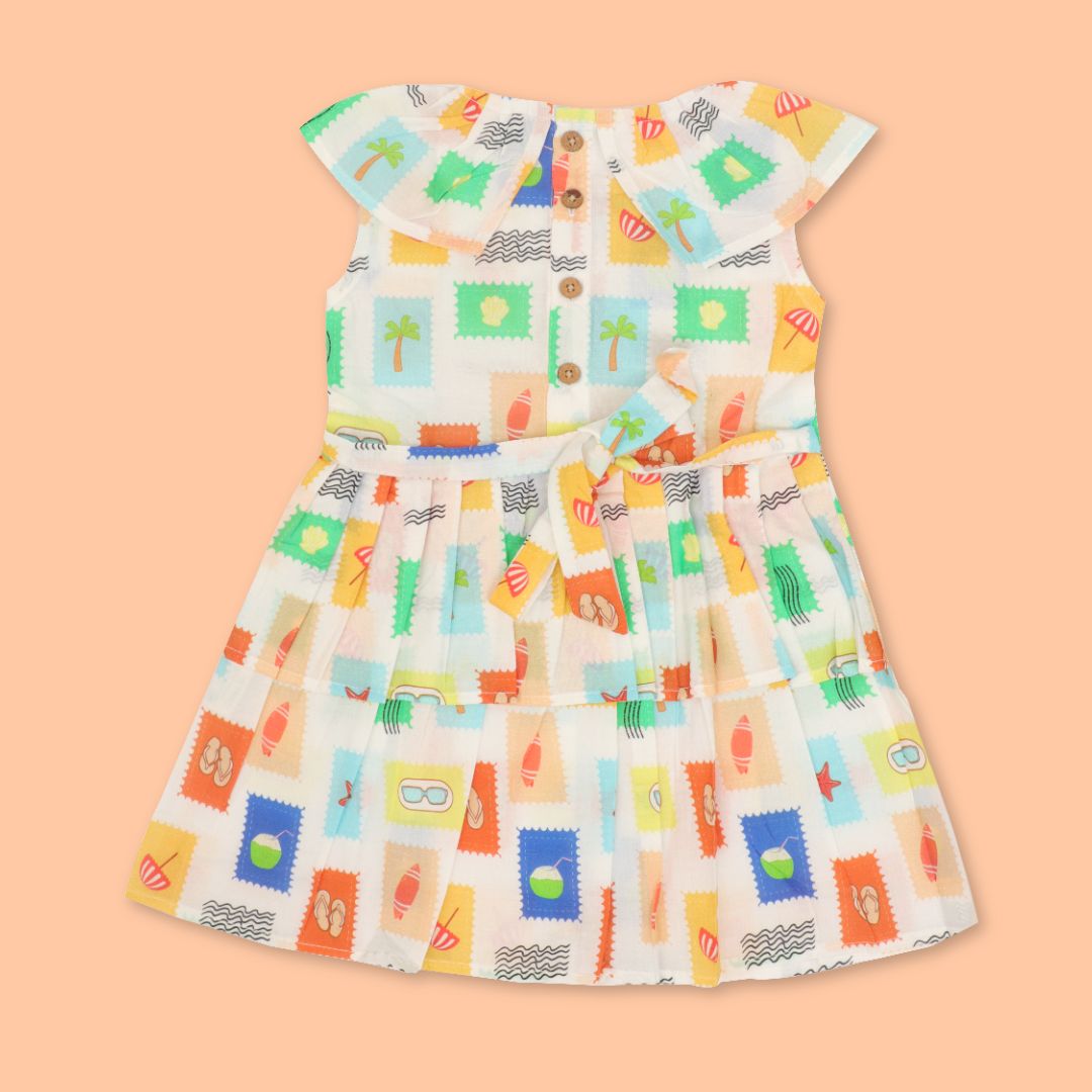 Breezy Leaf - Mulmul Cotton Frill Frock