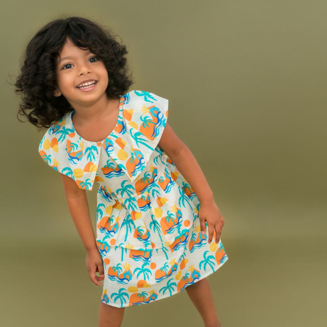 Breezy Leaf - Mulmul Cotton Frill Frock