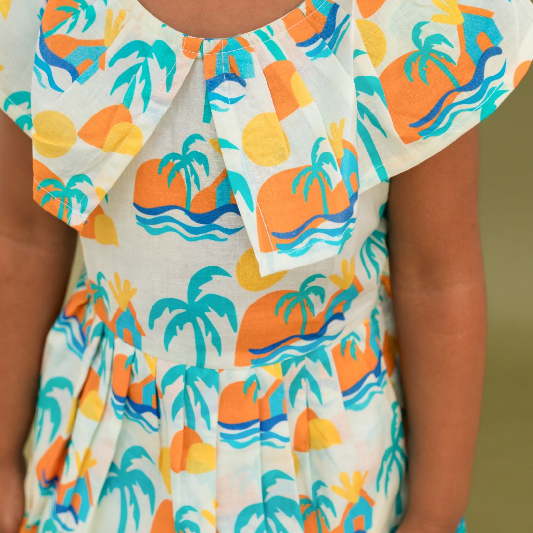 Breezy Leaf - Mulmul Cotton Frill Frock