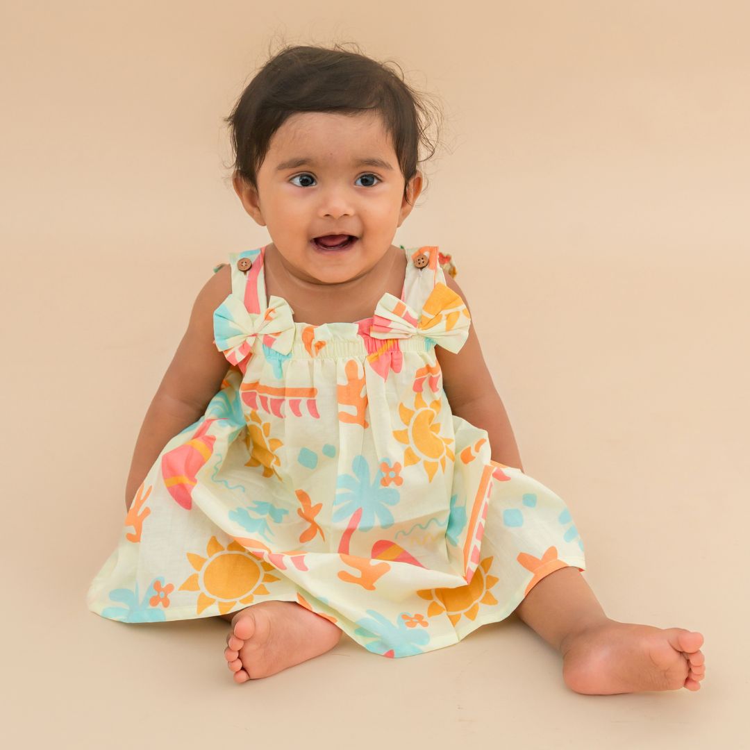 Sun & Surf - Mulmul Cotton Sleeveless Bow Frock