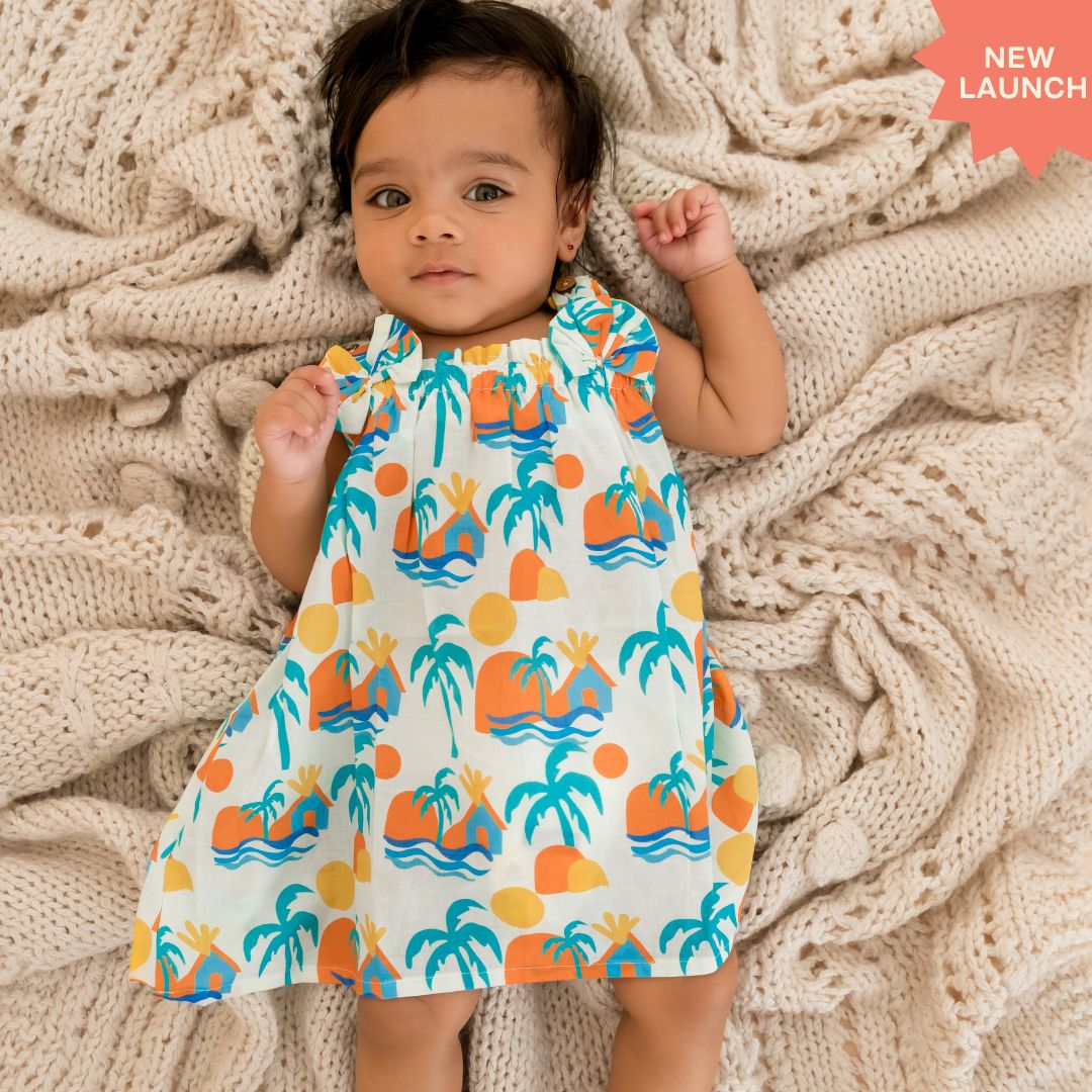 Breezy Leaf - Mulmul Cotton Sleeveless Bow Frock