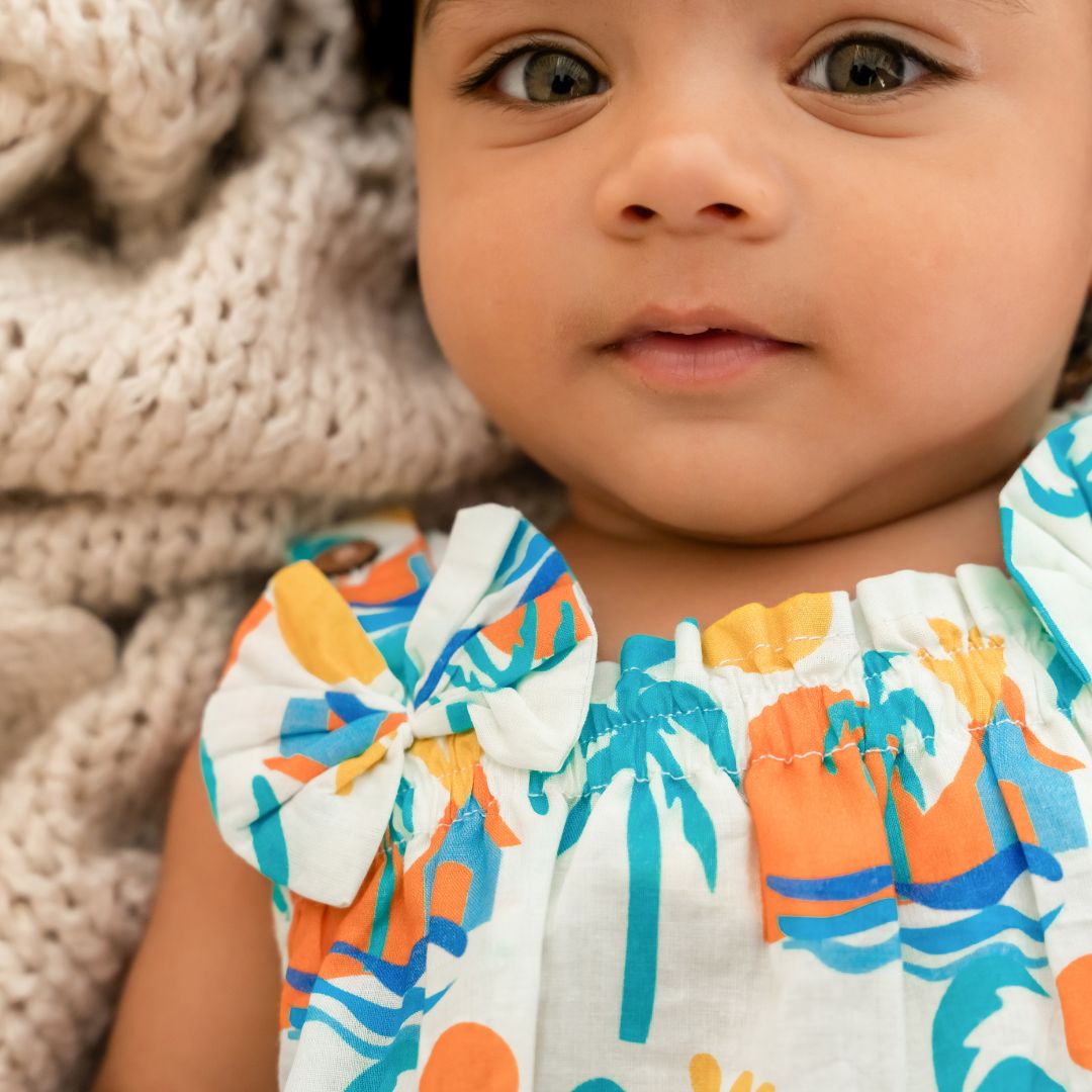 Sun & Surf - Mulmul Cotton Sleeveless Bow Frock