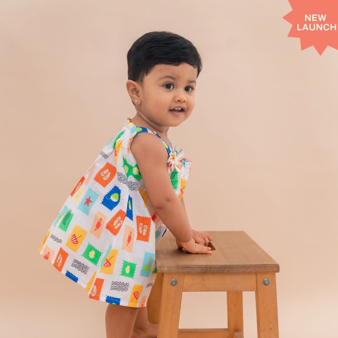 Lil' Paradise - Mulmul Cotton Sleeveless Bow Frock