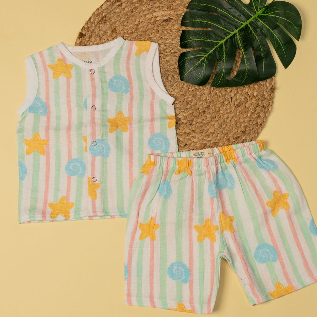 Seaside Stripes- Muslin Jabla and Shorts for Babies and Toddlers