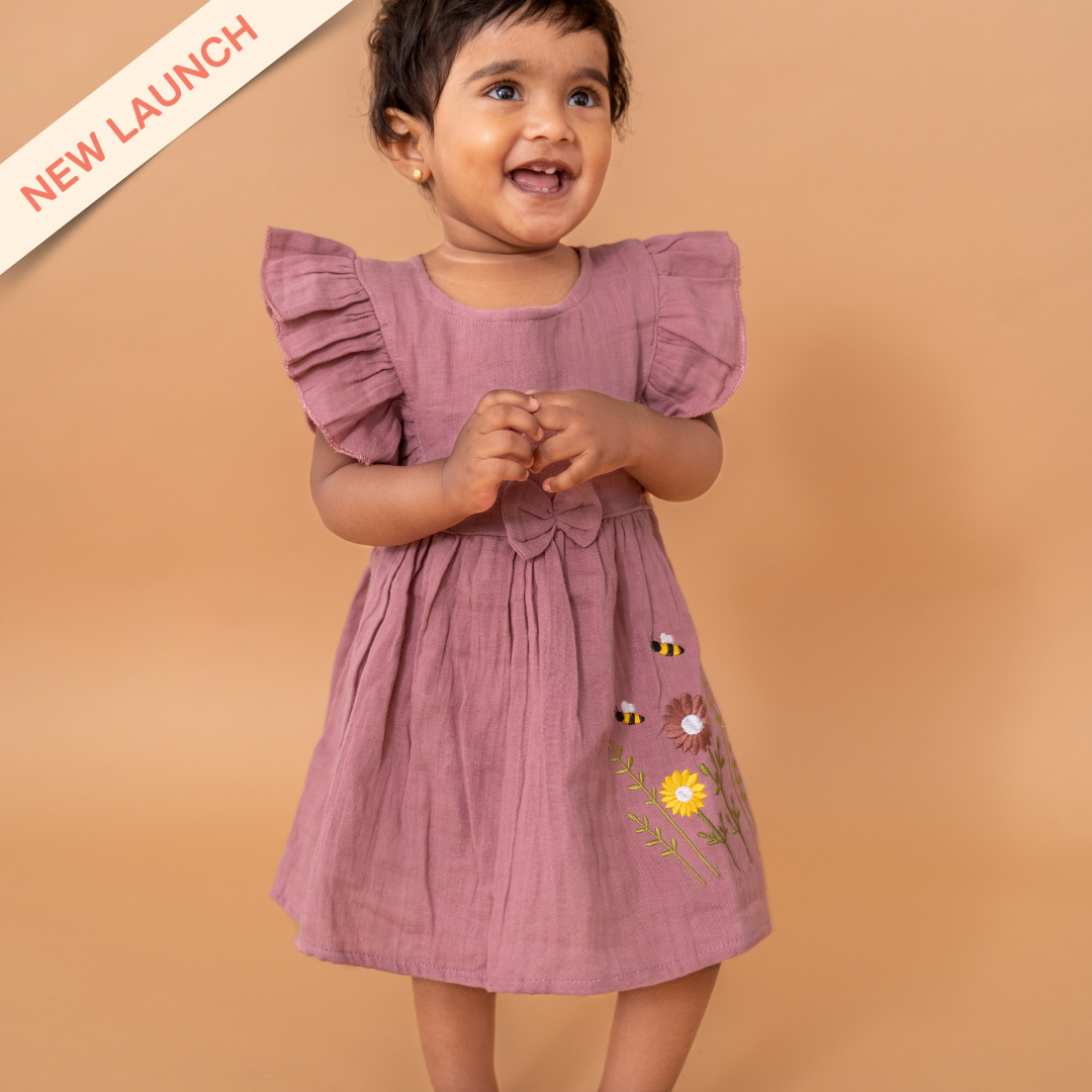 Little Leaf - Crinkled Muslin Frill Frock