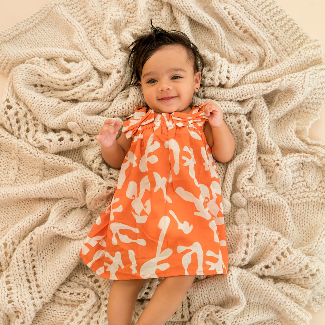 Sun & Surf - Mulmul Cotton Sleeveless Bow Frock