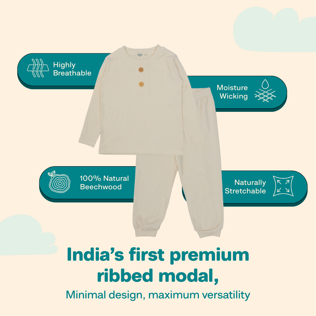 Cookie & Cream - Ribbed Modal Full Sleeve Top and Pant