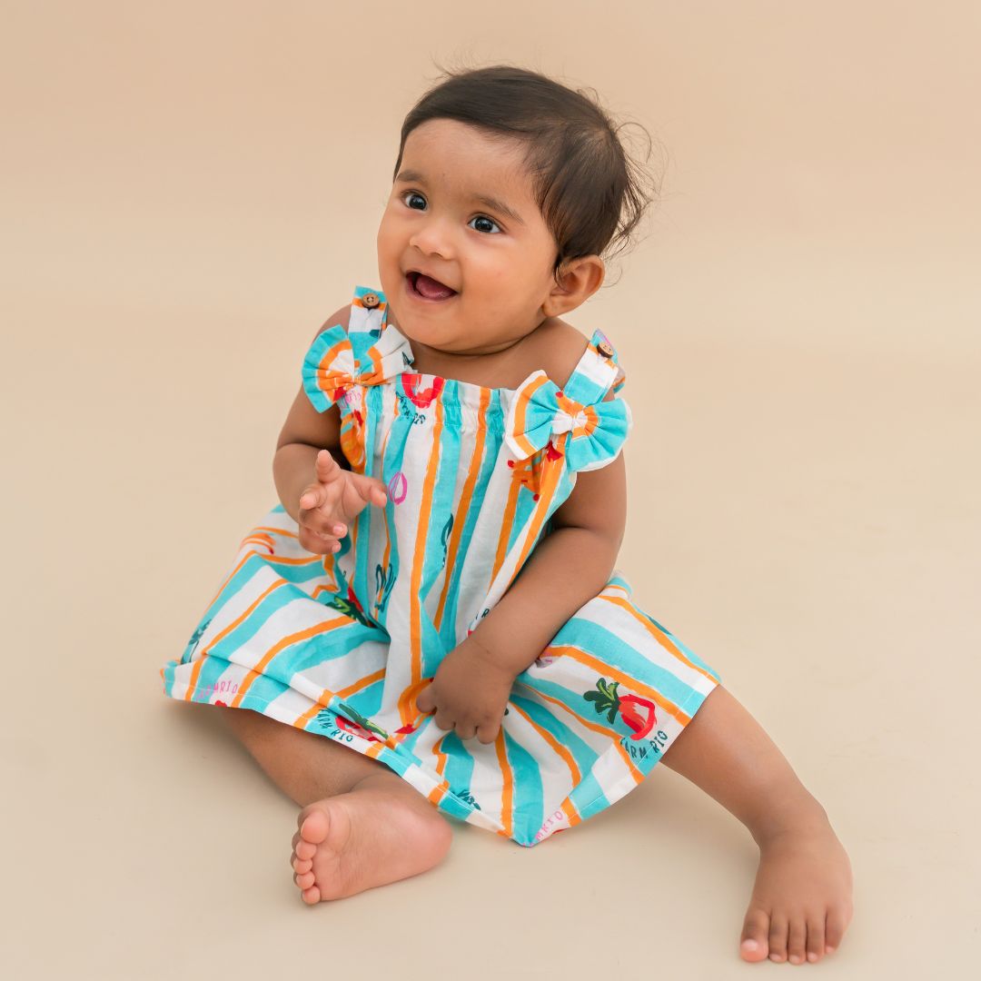 Sun & Surf - Mulmul Cotton Sleeveless Bow Frock