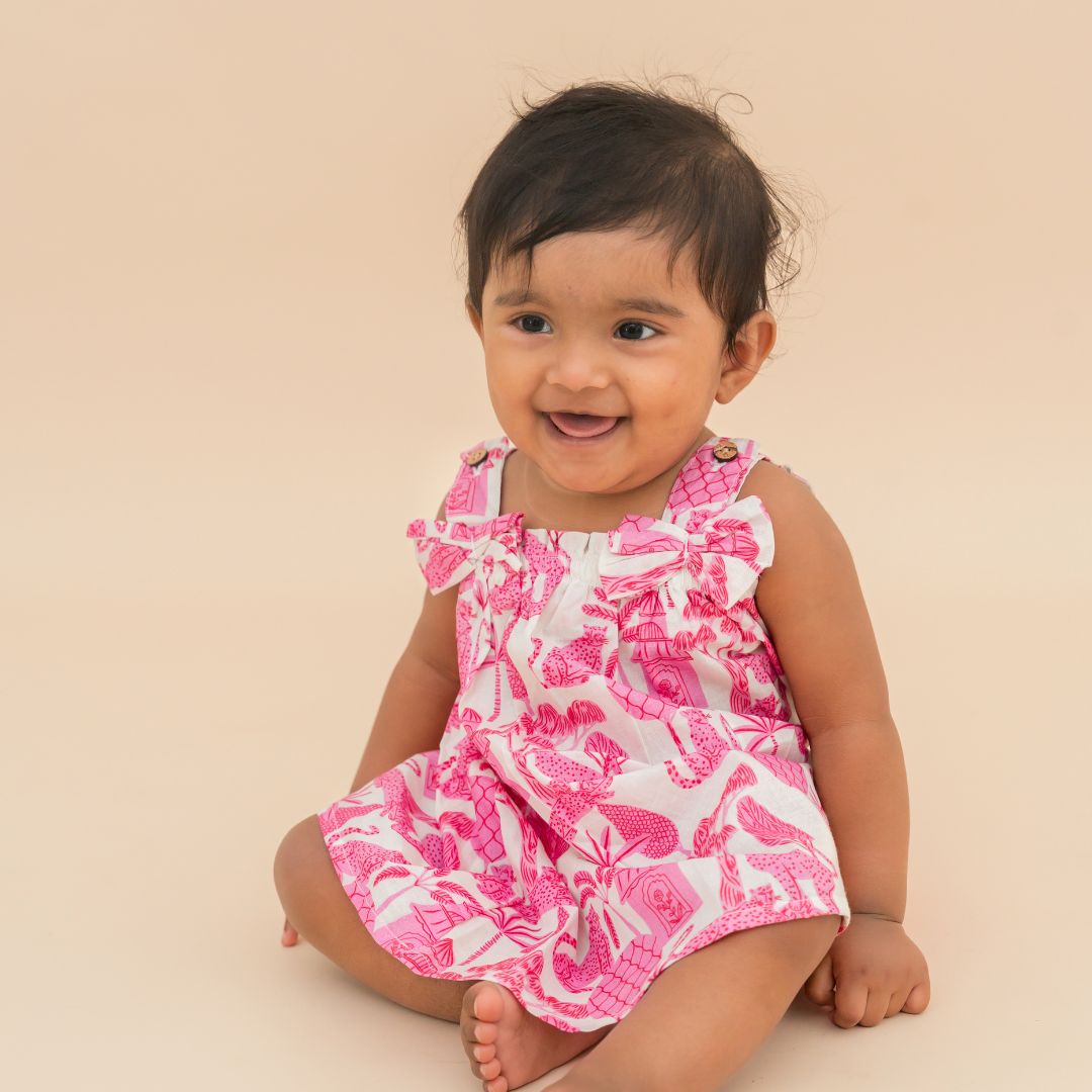 Sun & Surf - Mulmul Cotton Sleeveless Bow Frock