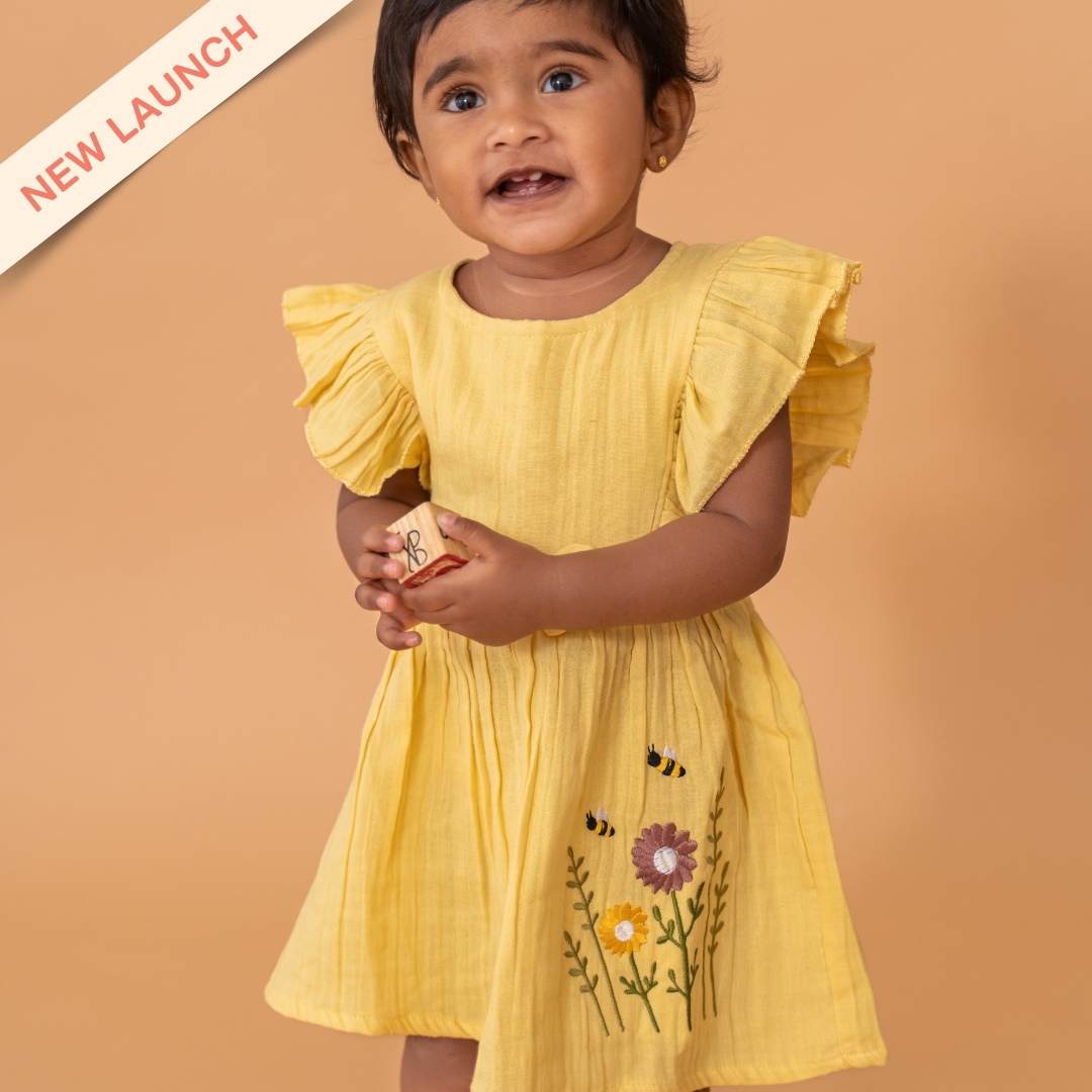 Little Leaf - Crinkled Muslin Frill Frock