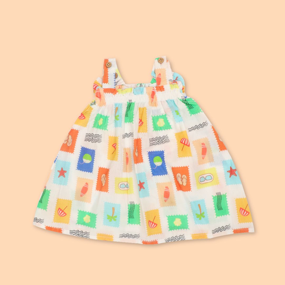 Sun & Surf - Mulmul Cotton Sleeveless Bow Frock