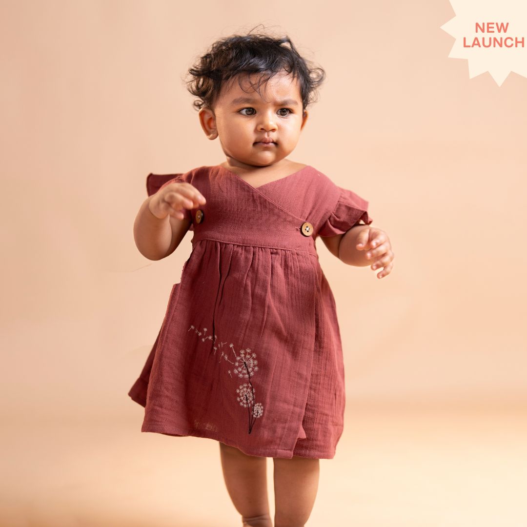Toffee Brown - Muslin Dandelions Frill Frock