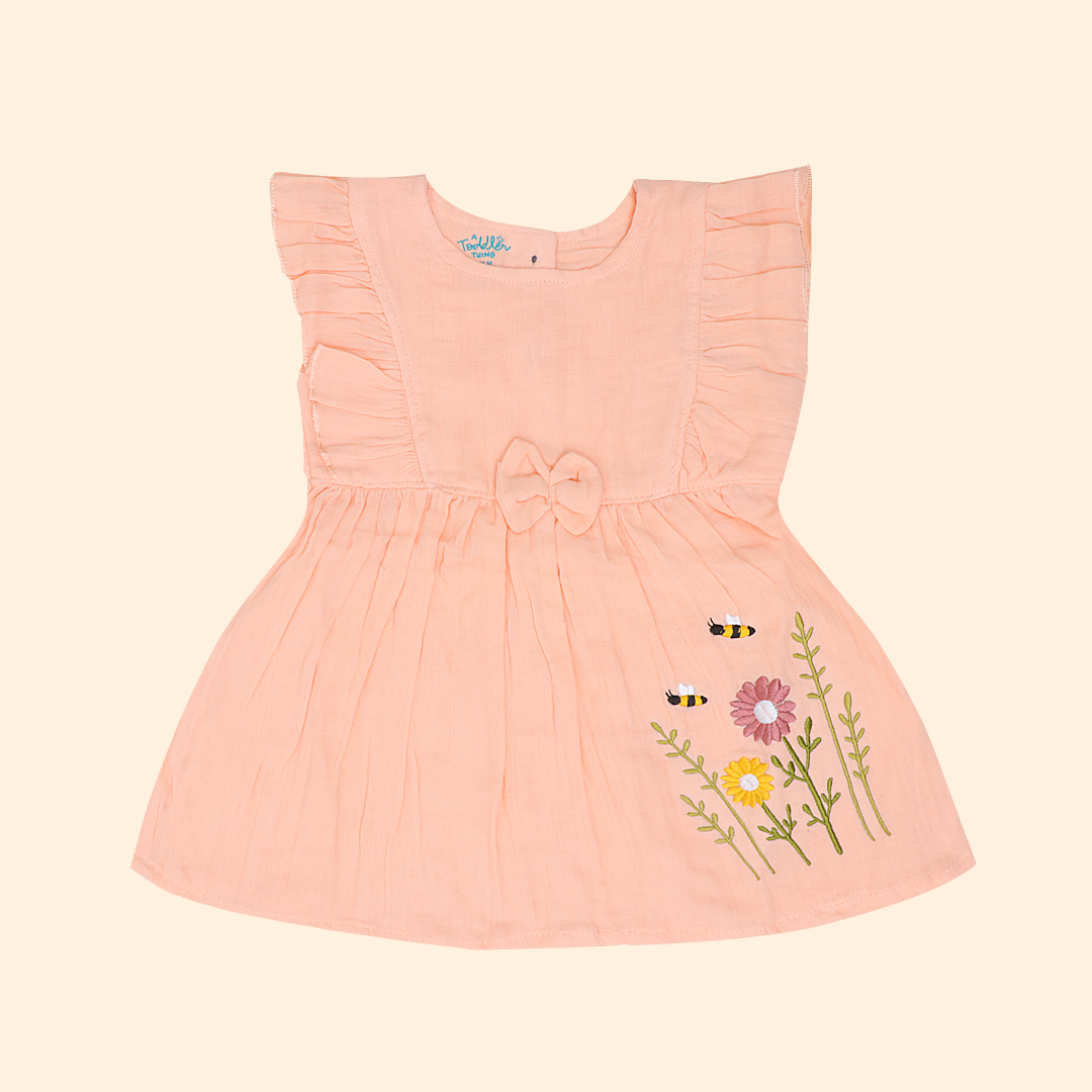 Little Leaf - Crinkled Muslin Frill Frock
