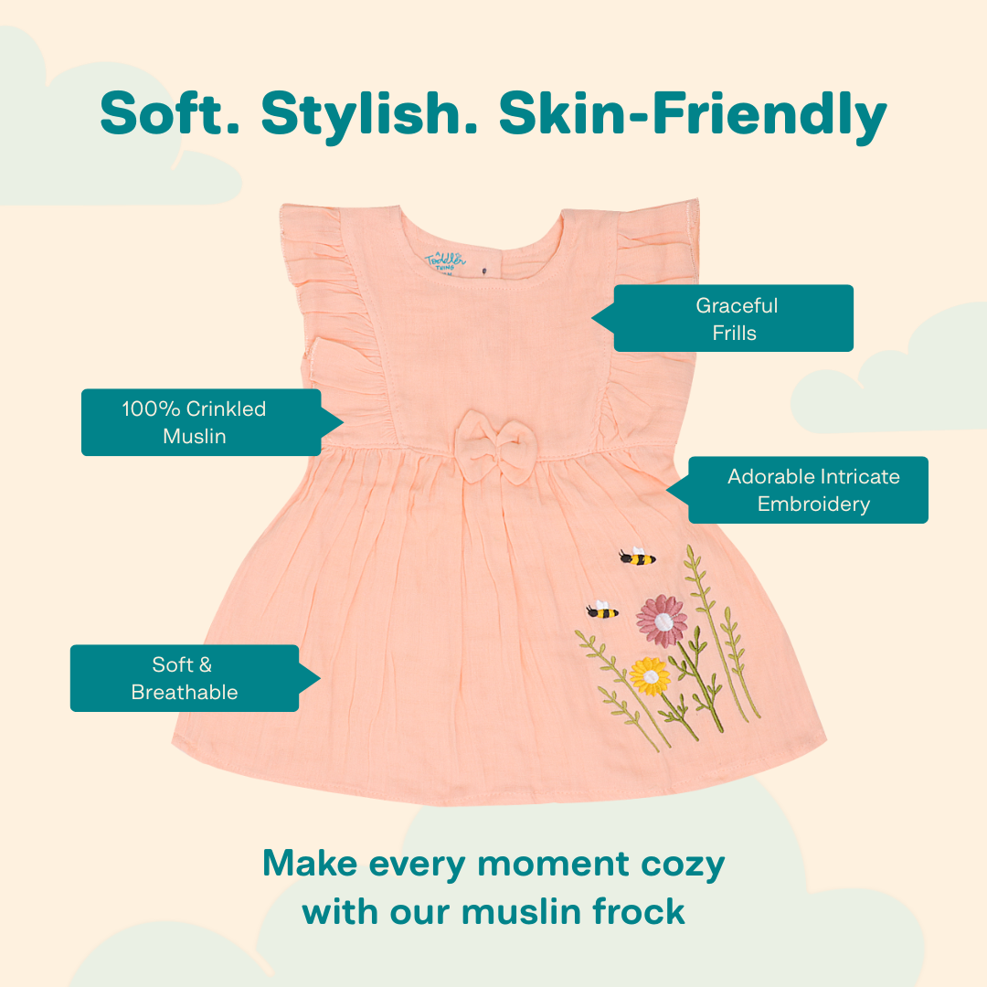 Little Leaf - Crinkled Muslin Frill Frock