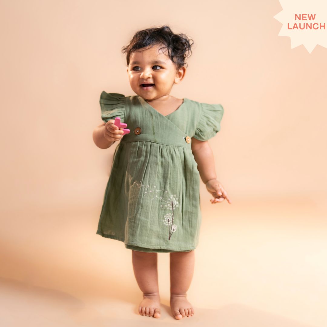 Toffee Brown - Muslin Dandelions Frill Frock