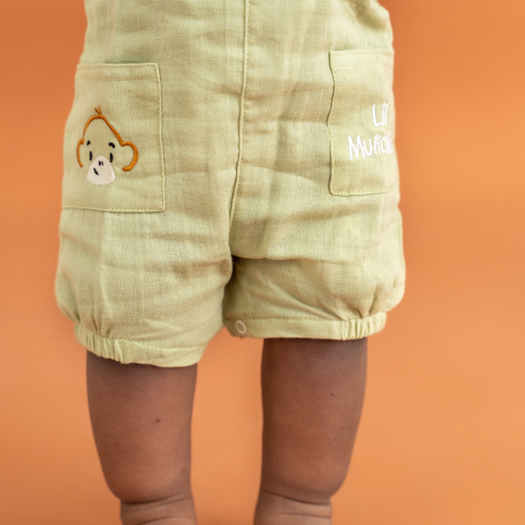 Woofie - Crinkled Muslin Dungarees