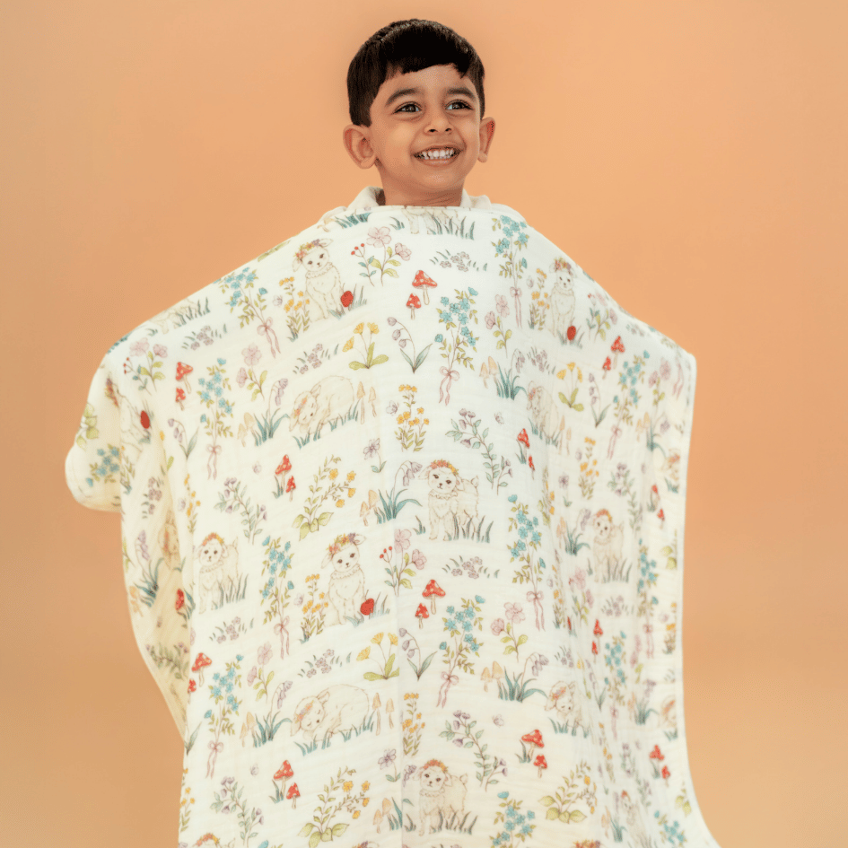 Happy Garden - Crinkled Muslin Bamboo Blanket