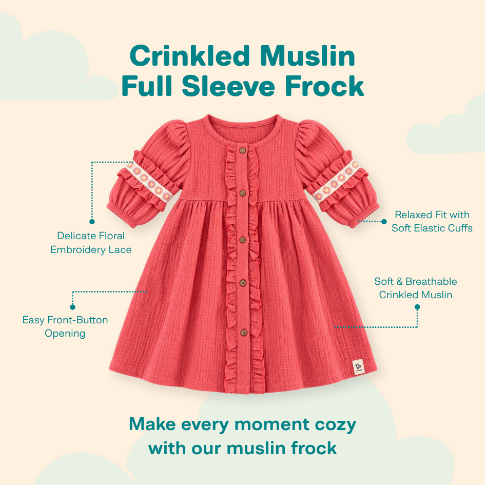 Olive Bloom - Crinkled Muslin Full Sleeve Frock
