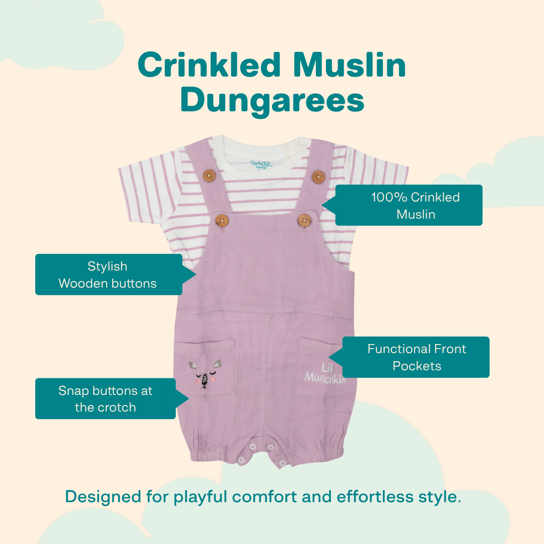 Teddyraff - Crinkled Muslin Dungarees Pack of 2