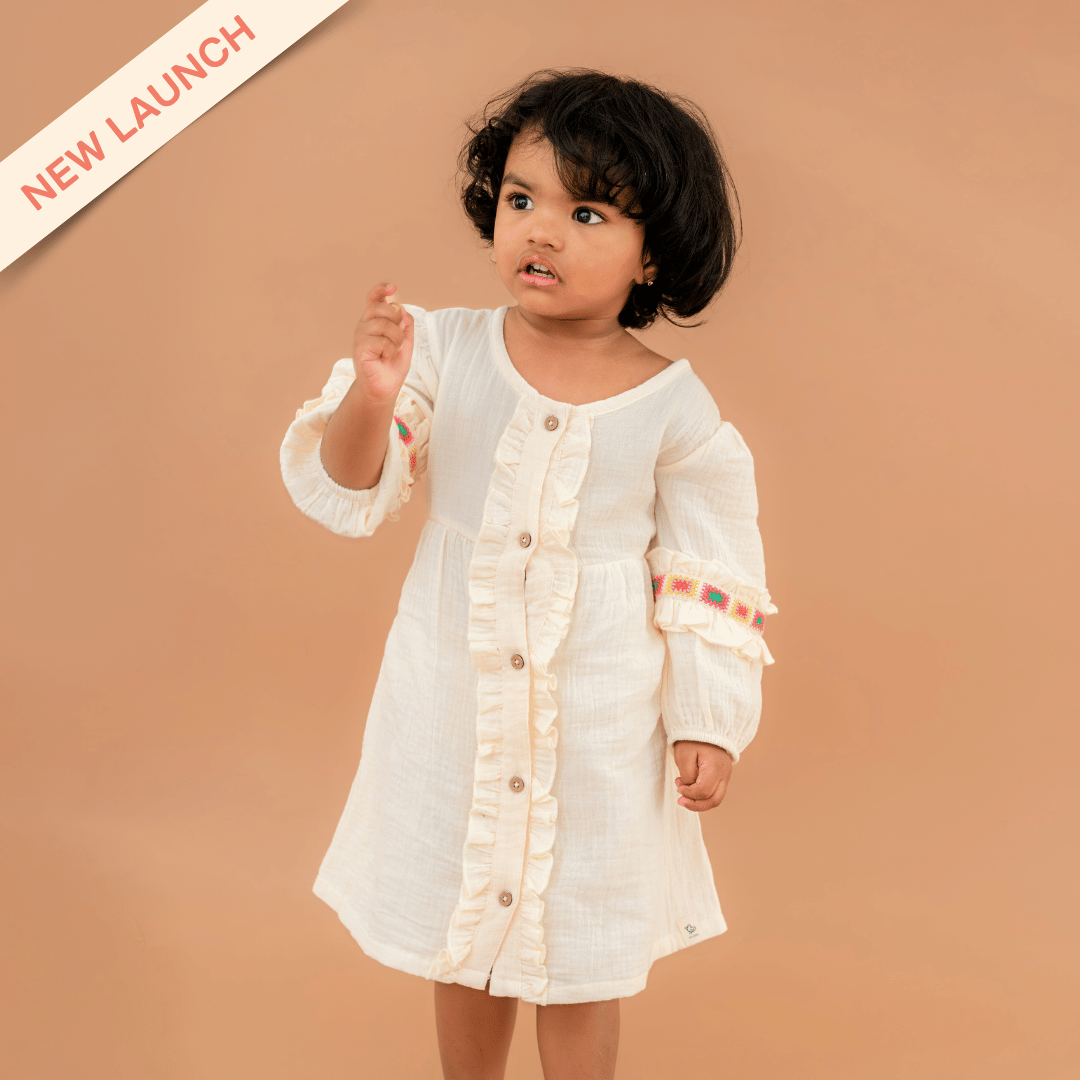 Olive Bloom - Crinkled Muslin Full Sleeve Frock