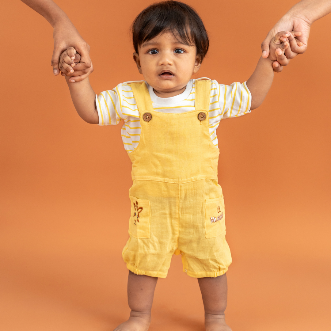 Teddyraff - Crinkled Muslin Dungarees Pack of 2