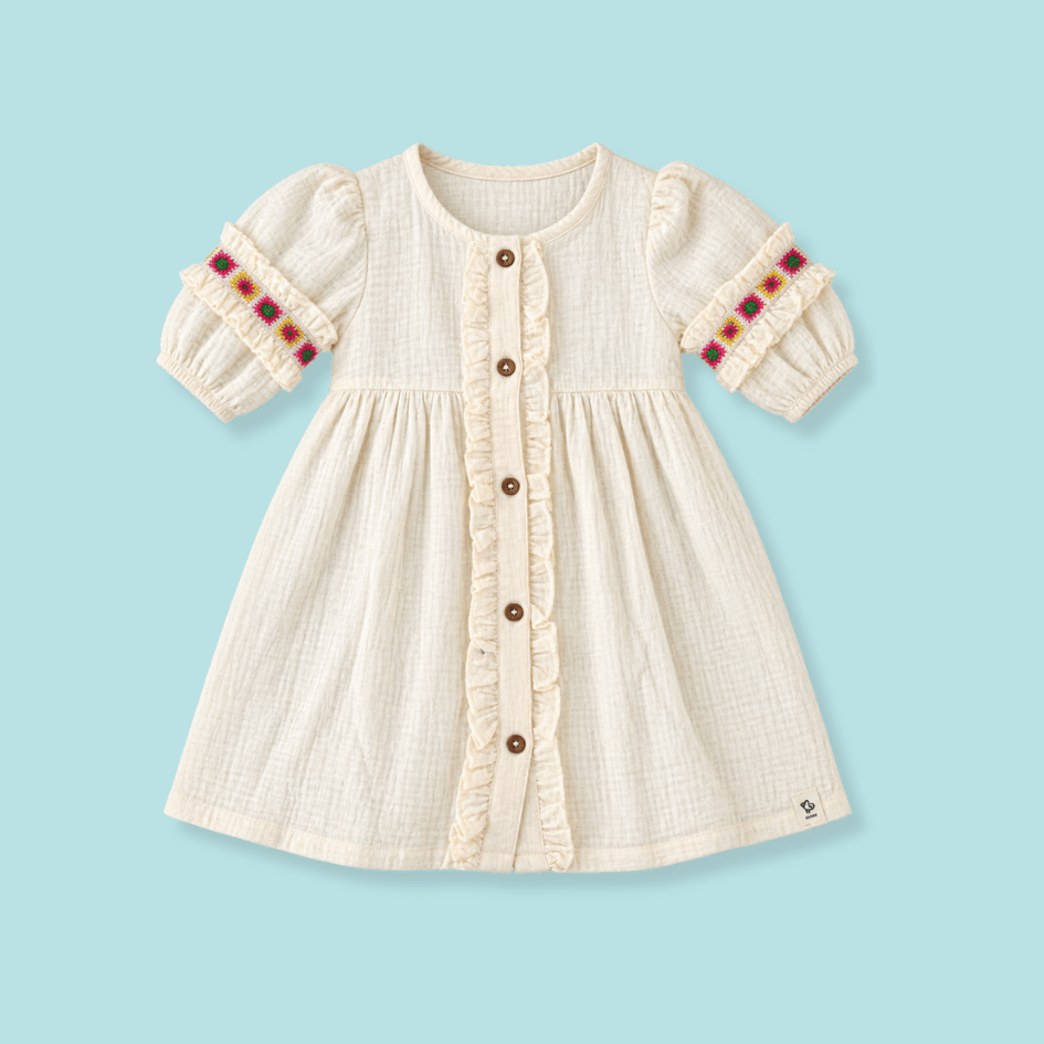 Olive Bloom - Crinkled Muslin Full Sleeve Frock