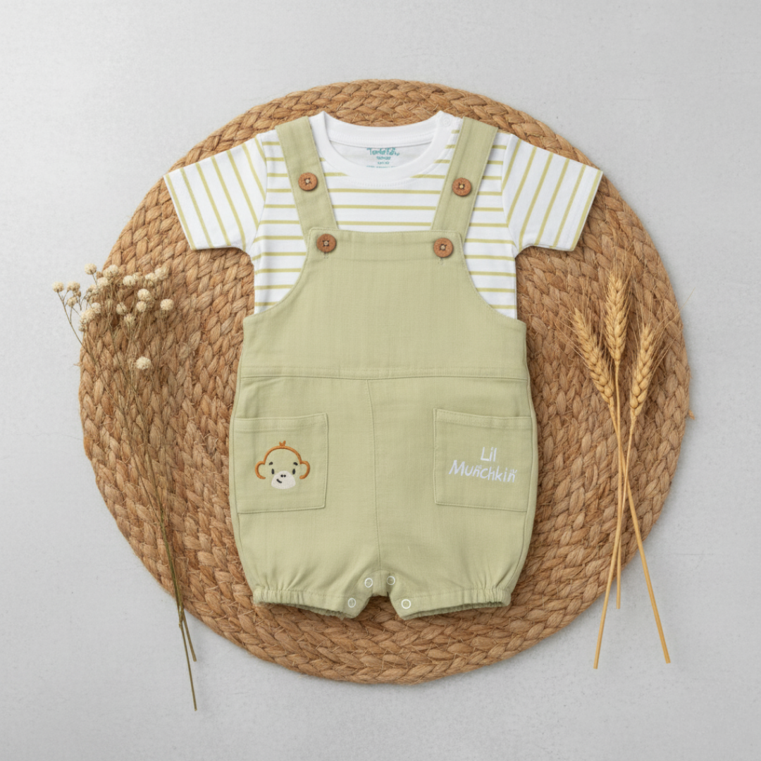 Woofie - Crinkled Muslin Dungarees