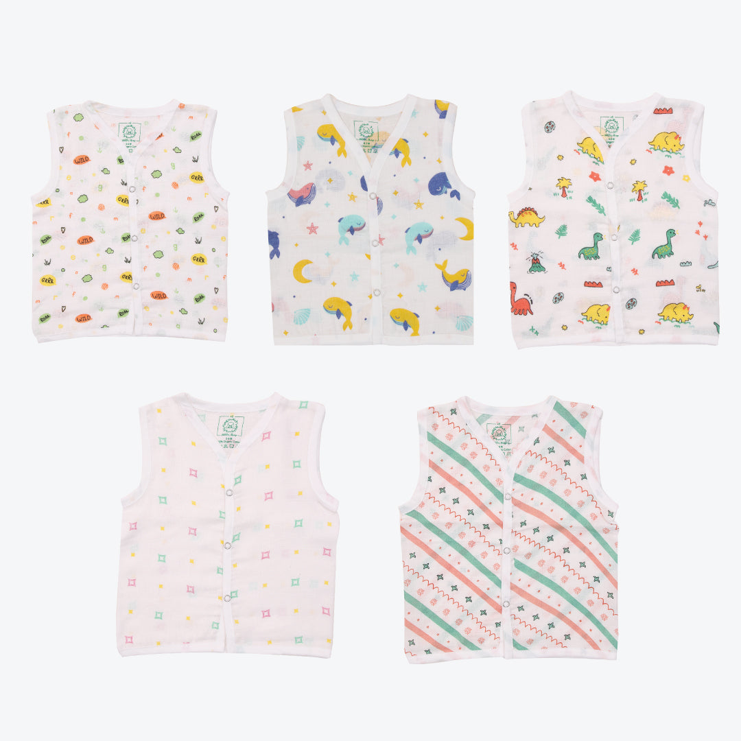 Babies Muslin Jabla Button Type (Pack of 5) Combo 1