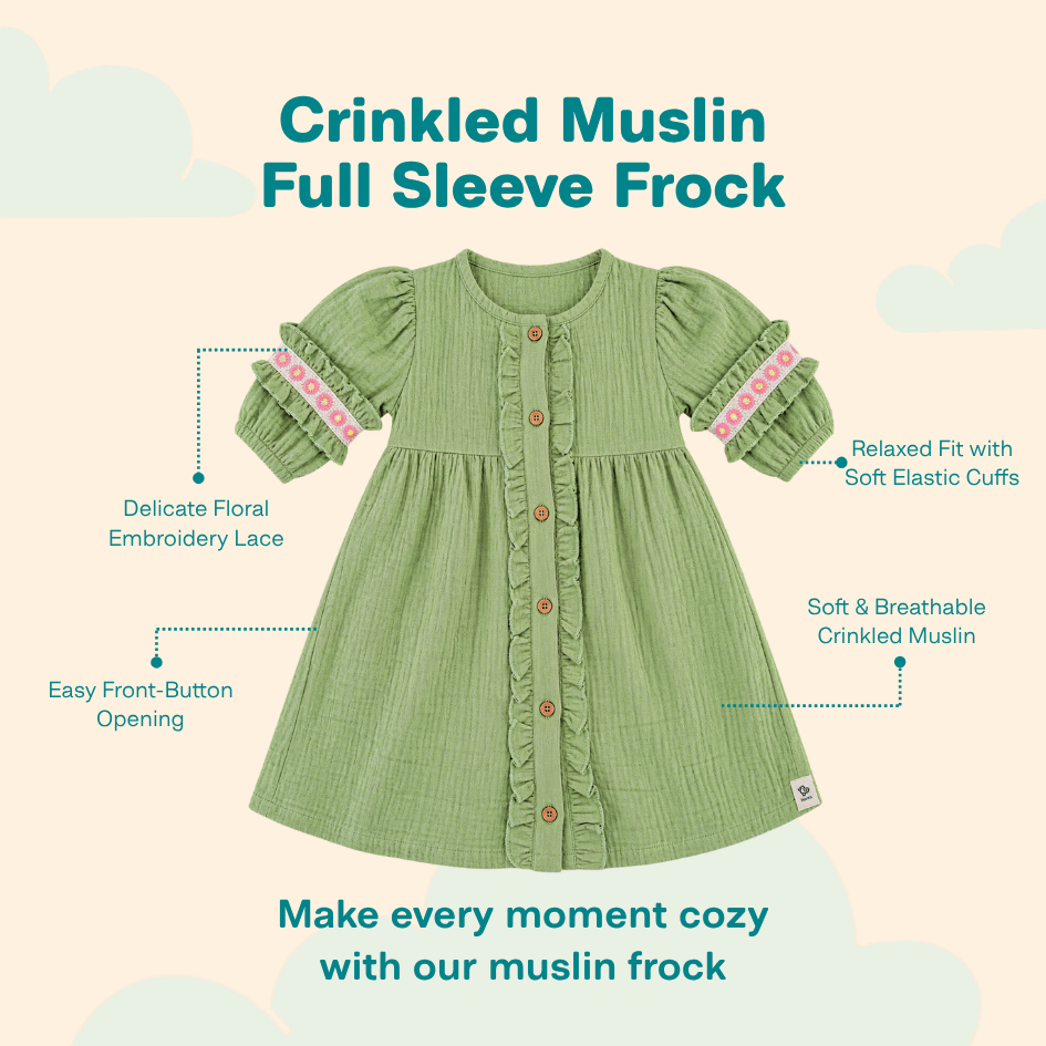 Olive Bloom - Crinkled Muslin Full Sleeve Frock