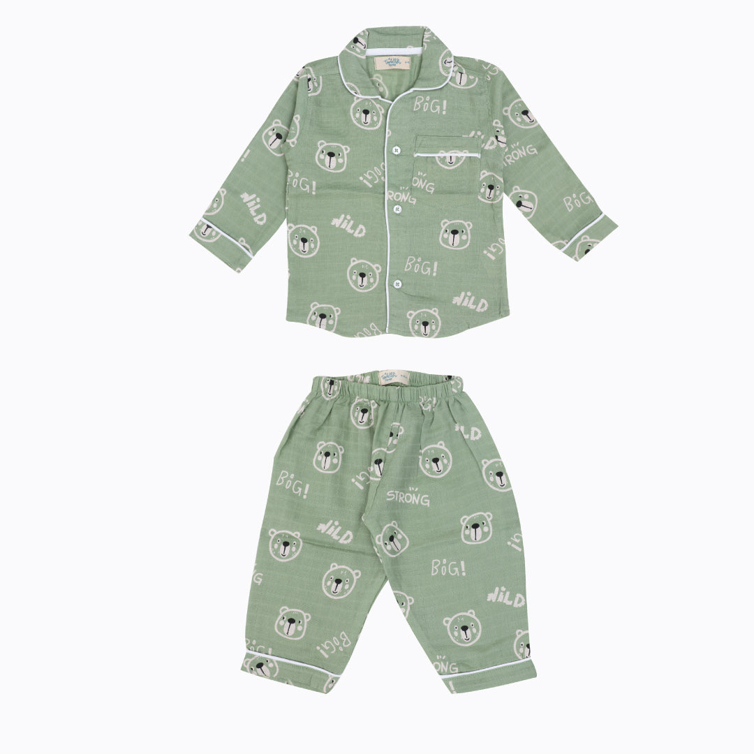 Fuzzy Bear - Muslin Full Sleeve Sleep Suit for babies and kids (Unisex)