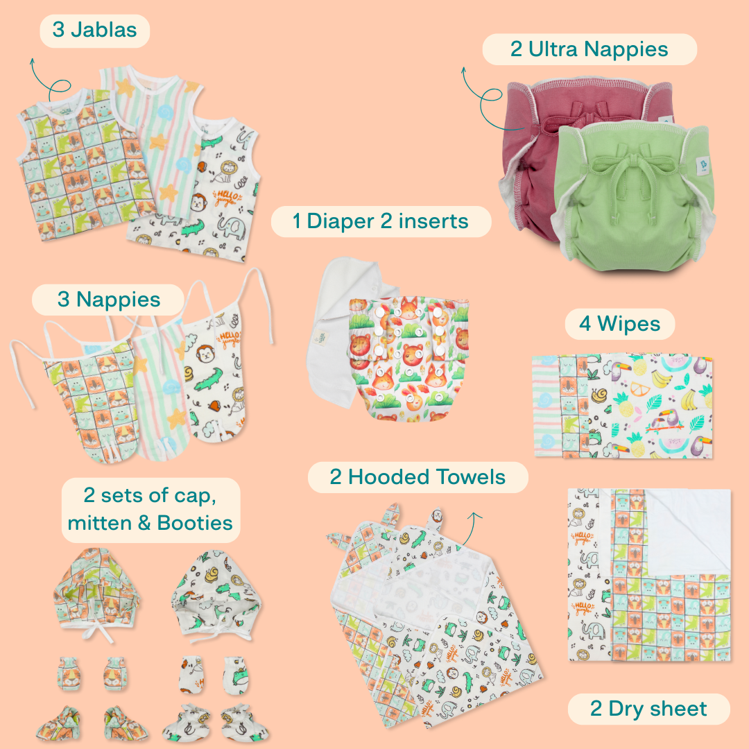 Hello Zoodle Shores - Muslin 32 Piece Baby Shower Kit