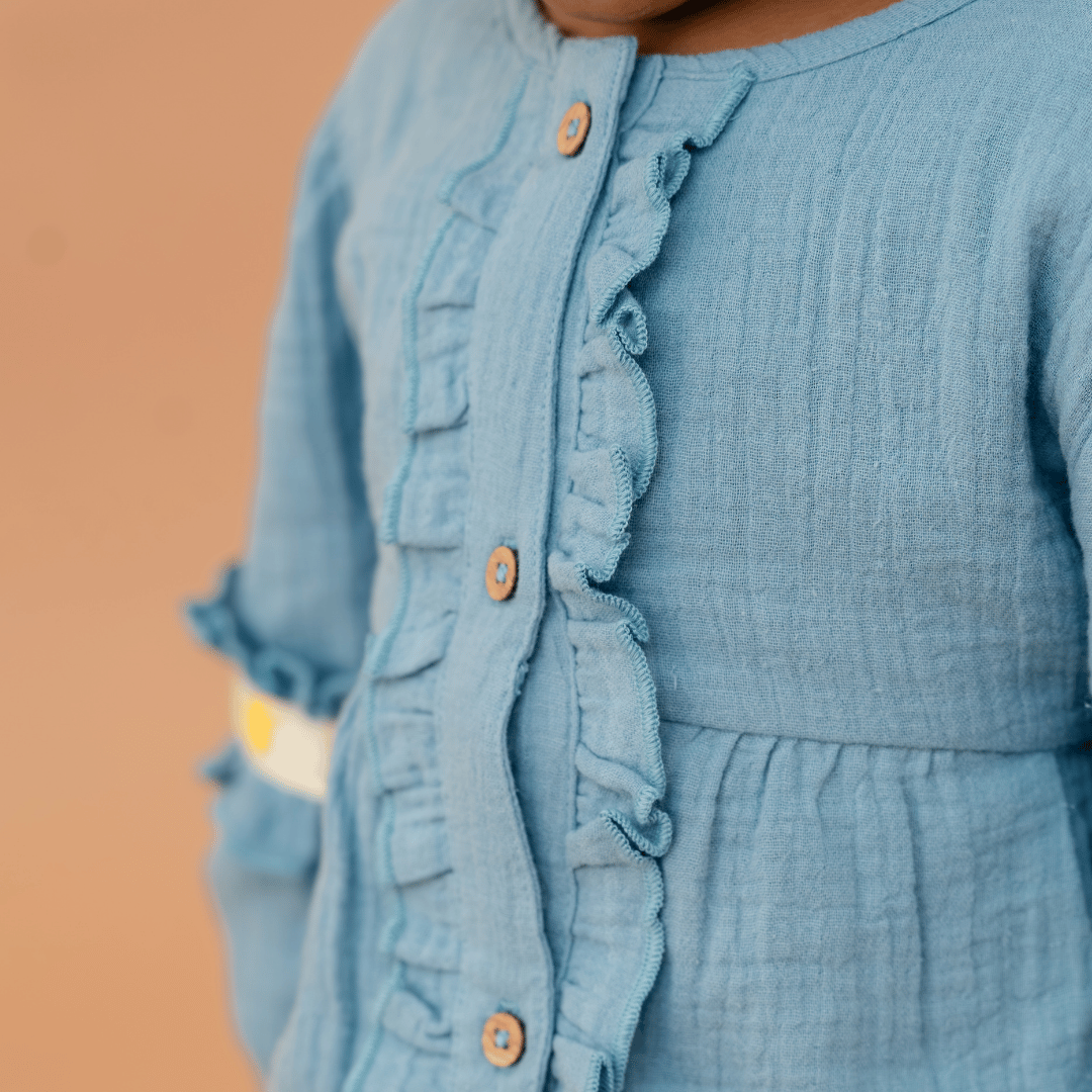 Olive Bloom - Crinkled Muslin Full Sleeve Frock