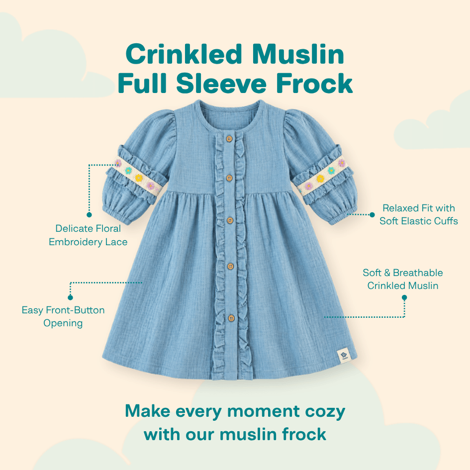 Olive Bloom - Crinkled Muslin Full Sleeve Frock