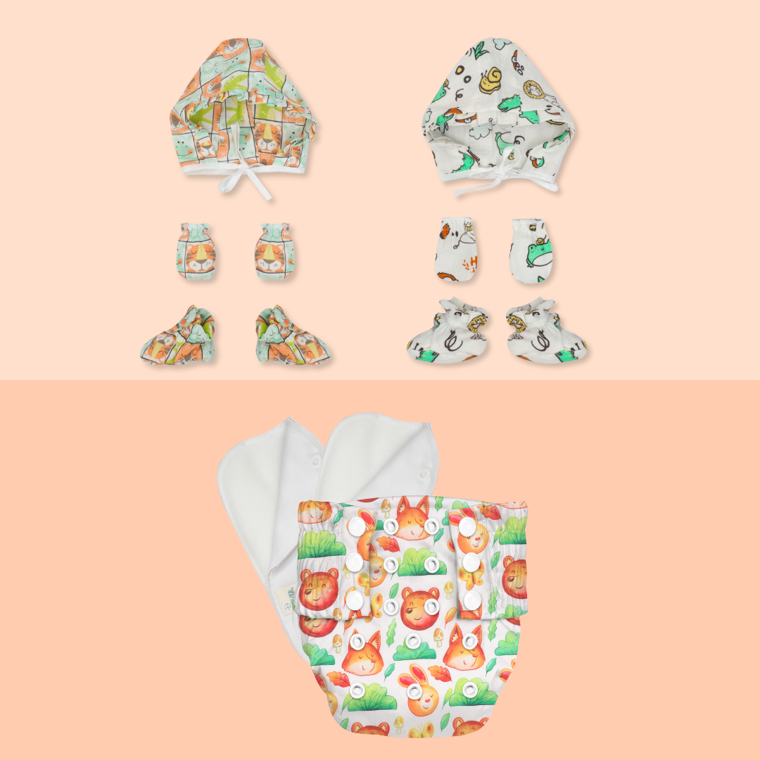 Hello Zoodle Shores - Muslin 32 Piece Baby Shower Kit