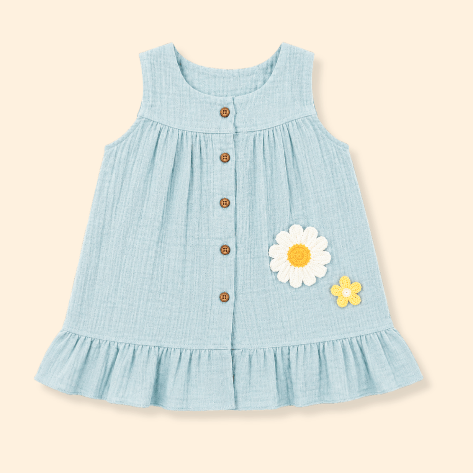 Buttercup Bloom - Crinkled Muslin A-line Sleeveless Frock