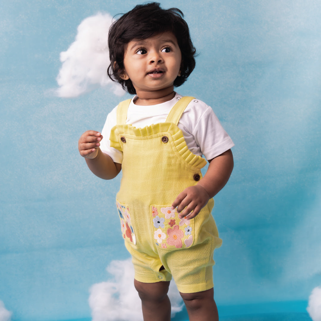 Muslin Frill Dungarees for Baby Girls