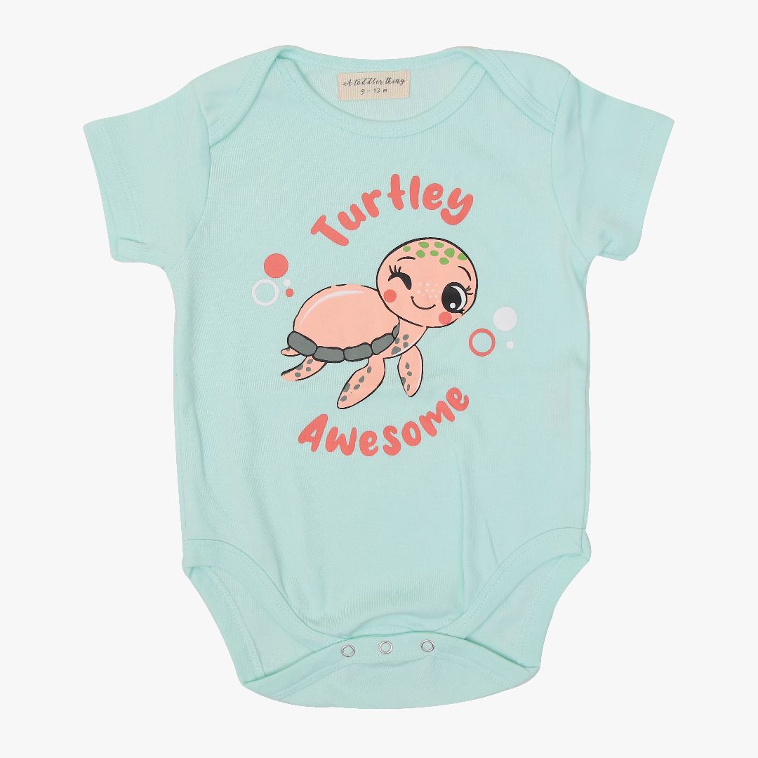 Turtely Blue - Cotton Romper for Babies